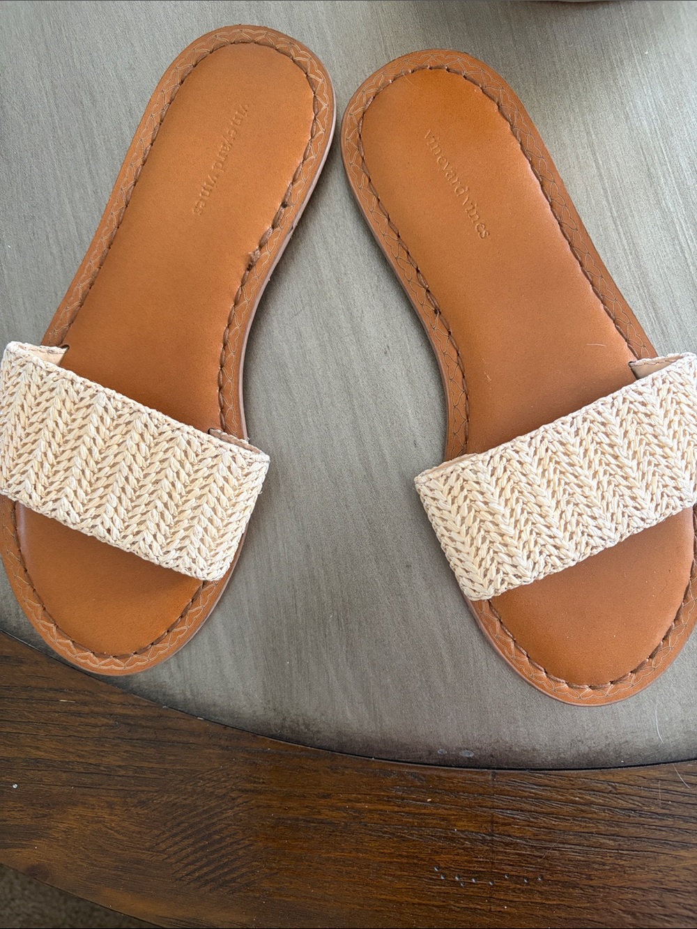 Vineyard Vines Raffia Woven Jute Slide Sandals Weave Straw Size 7